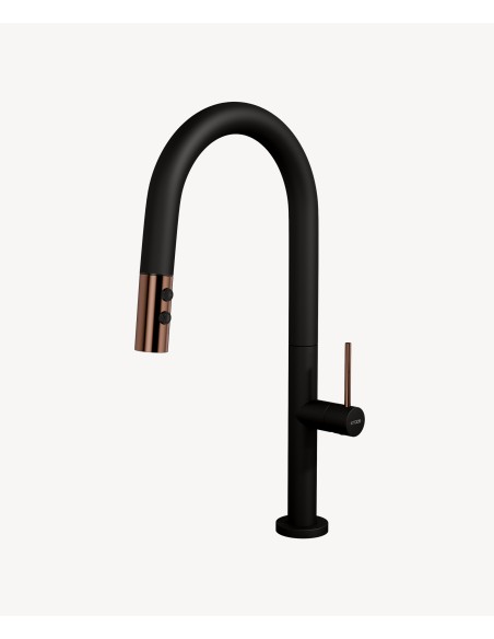 Mitigeur évier moderne avec douchette extractible - Noir et Or rose