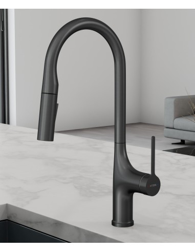 Robinet mitigeur de cuisine contemporain - Gun métal