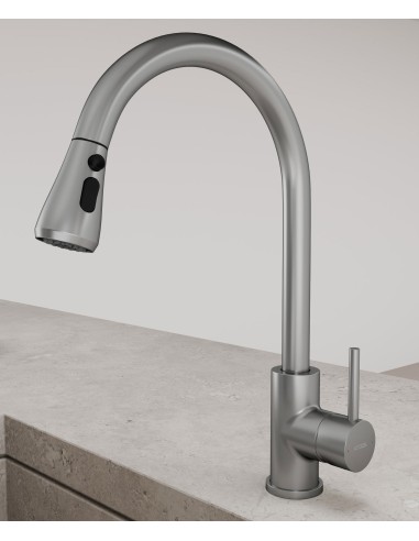 Robinet mitigeur de cuisine avec douchette extractible - Nickel brossé
