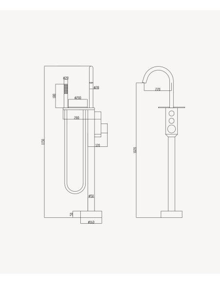 Robinet mitigeur thermostatique de baignoire au sol - Doré brossé