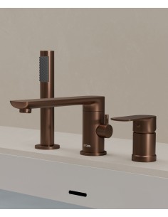Robinet mitigeur bain-douche 3 trous sur plage Or rose brossé - Nunki