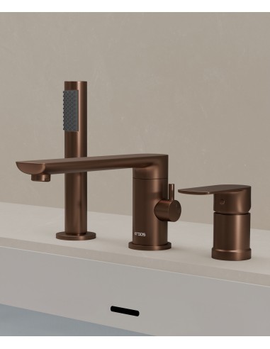 Robinet mitigeur bain-douche 3 trous sur plage Or rose brossé - Nunki