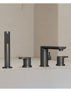 Robinet mélangeur bain-douche 4 trous sur plage Gun métal - Nunki
