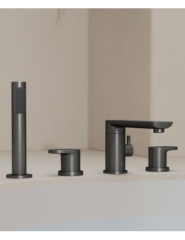 Robinet mélangeur bain-douche 4 trous sur plage Gun métal - Nunki