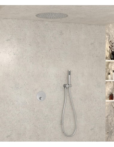 Pack douche thermostatique avec pommeau encastré rond - Chromé