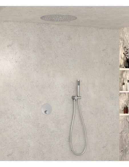 Pack douche thermostatique avec pommeau encastré rond - Chromé