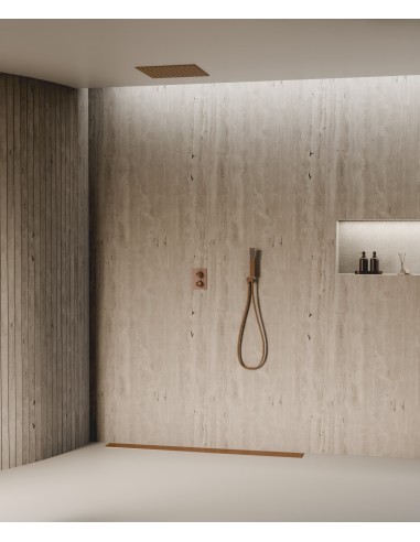 Système de douche thermostatique encastré au plafond - Or rose brossé