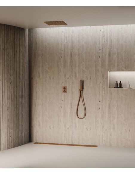 Système de douche thermostatique encastré au plafond - Or rose brossé