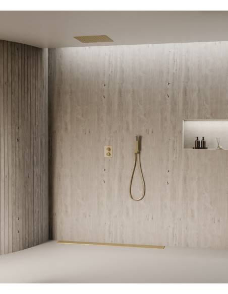 Système de douche thermostatique encastré au plafond - Doré brossé