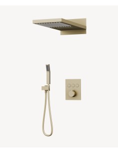 Colonne de douche thermostatique encastrable 3 fonctions Doré brossé - Sirius