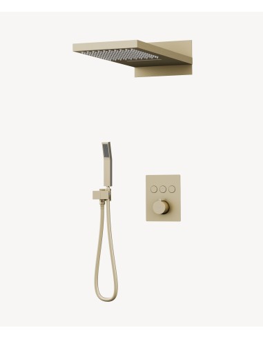 Colonne de douche thermostatique encastrable 3 fonctions Doré brossé - Sirius