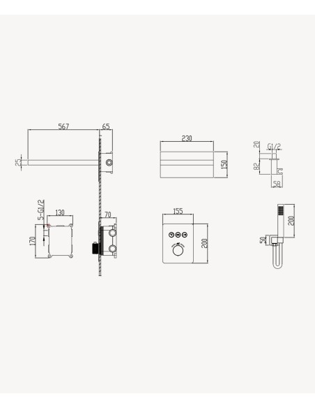 Colonne de douche thermostatique encastrable 3 fonctions Doré brossé - Sirius
