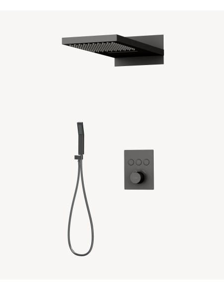 Colonne de douche thermostatique encastrable 3 fonctions Gun métal - Sirius