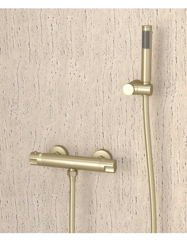 Mitigeur thermostatique de douche mural Doré brossé - Corbeau