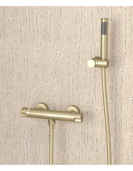 Mitigeur thermostatique de douche mural Doré brossé - Corbeau