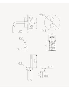 Mitigeur thermostatique de baignoire à encastrer Gun métal - Corbeau 2