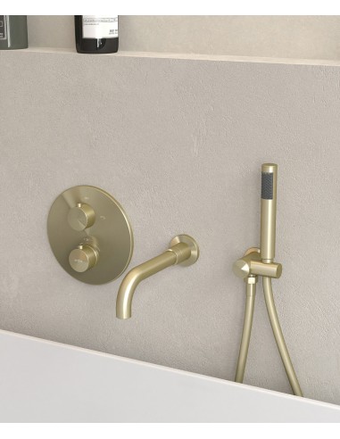Mitigeur thermostatique de baignoire à encastrer Doré brossé - Corbeau