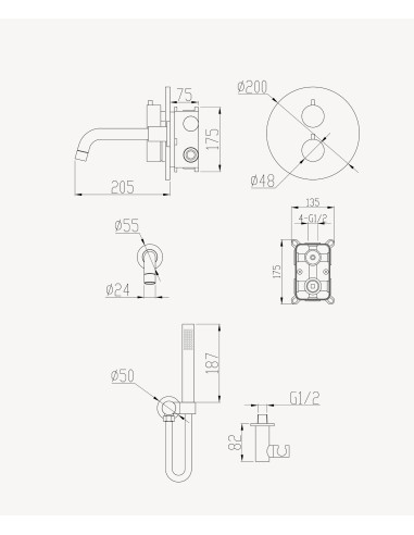 Mitigeur thermostatique de baignoire à encastrer Doré brossé - Corbeau