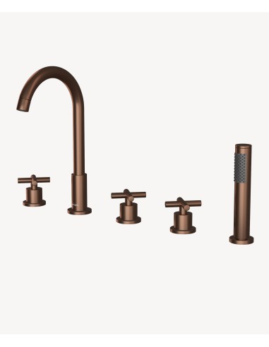Robinet mélangeur bain-douche 5 trous sur plage Or rose brossé - Corbeau