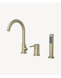 Mitigeur de bain sur plage 3 trous Corbeau Doré Brossé KROOS Robinetterie Design.