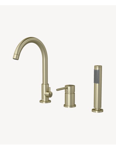 Mitigeur de bain sur plage 3 trous Corbeau Doré Brossé KROOS Robinetterie Design.