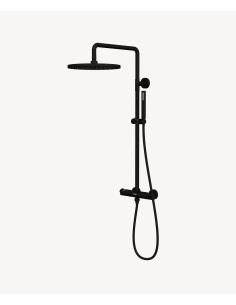 Colonne de douche thermostatique noir, pommeau pluie et support douchette réglable - Corbeau