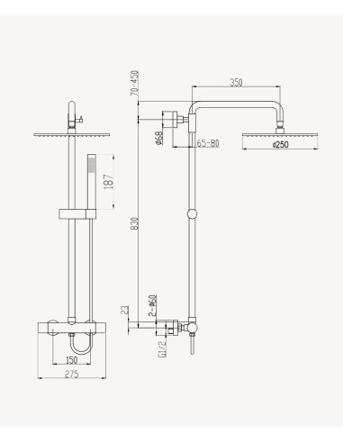 Colonne de douche thermostatique noir, pommeau pluie et support douchette réglable - Corbeau