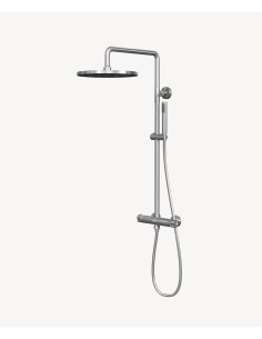 Colonne de douche thermostatique nickel brossé, pommeau pluie et support douchette réglable - Corbeau