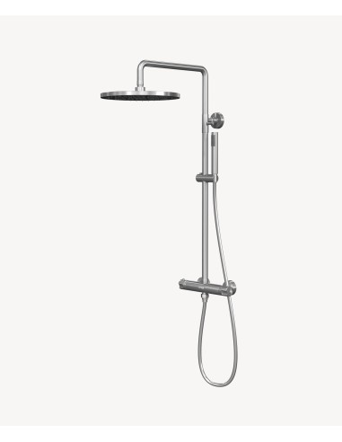 Colonne de douche thermostatique nickel brossé, pommeau pluie et support douchette réglable - Corbeau