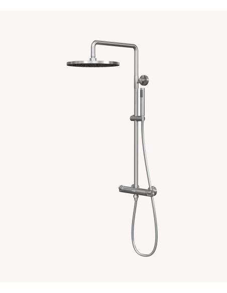 Colonne de douche thermostatique nickel brossé, pommeau pluie et support douchette réglable - Corbeau