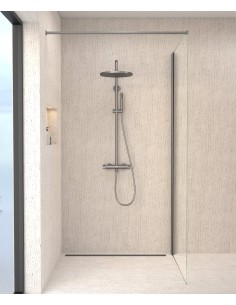 Colonne de douche thermostatique gun métal, pommeau pluie et support douchette réglable - Corbeau