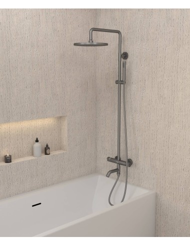 Colonne bain douche thermostatique gun métal avec sécurité anti-brûlures - Corbeau