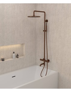 Colonne bain douche thermostatique or rose brossé avec sécurité anti-brûlures - Corbeau