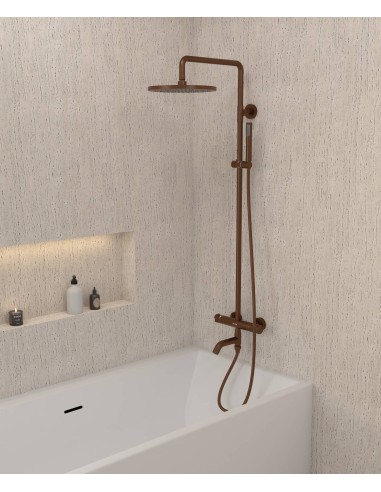 Colonne bain douche thermostatique or rose brossé avec sécurité anti-brûlures - Corbeau