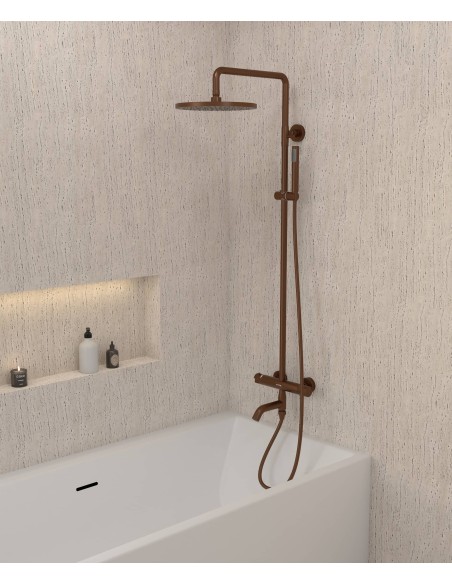 Colonne bain douche thermostatique or rose brossé avec sécurité anti-brûlures - Corbeau
