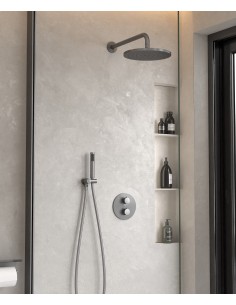 Colonne de douche encastrée thermostatique pommeau pluie anti calcaire Gun métal - Corbeau