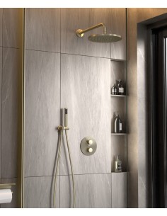 Colonne de douche encastrée thermostatique pommeau pluie anti calcaire Doré brossé - Corbeau