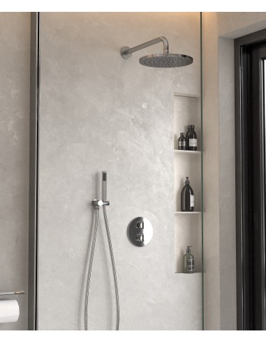 Colonne de douche encastrée thermostatique pommeau pluie anti calcaire Chromé - Corbeau