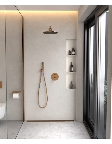 Kit douche encastrable moderne jet de pluie Or rose - Corbeau
