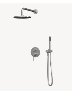 Kit douche encastrable moderne jet de pluie Nickel brossé - Corbeau
