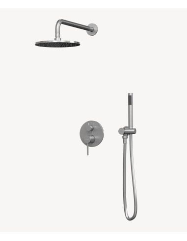 Kit douche encastrable moderne jet de pluie Nickel brossé - Corbeau