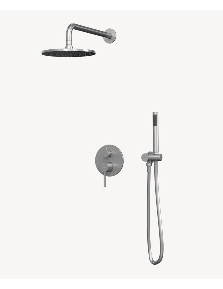 Kit douche encastrable moderne jet de pluie Nickel brossé - Corbeau