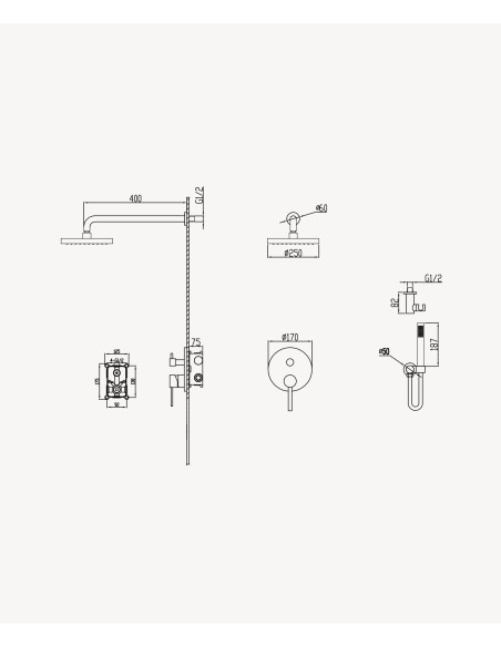 Kit douche encastrable moderne jet de pluie Nickel brossé - Corbeau