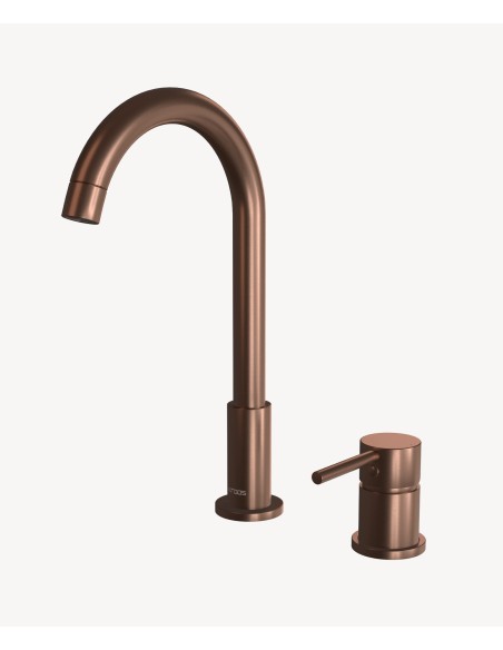 Mitigeur lavabo 2 trous Or rose brossé - Corbeau