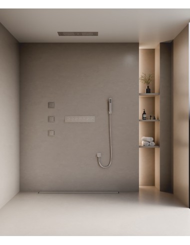 Ensemble douche thermostatique moderne Chromé - Ciel de pluie LED 900x300 mm, 3 jets de corps