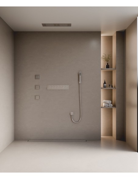 Ensemble douche thermostatique moderne Chromé - Ciel de pluie LED 900x300 mm, 3 jets de corps