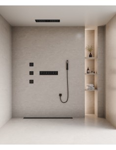 Ensemble douche thermostatique moderne Noir - Ciel de pluie LED 900x300 mm, 3 jets de corps