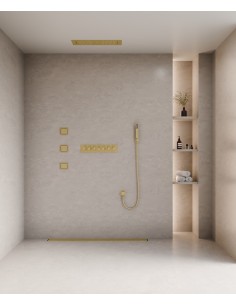 Ensemble douche thermostatique moderne Doré brossé - Ciel de pluie LED 900x300 mm, 3 jets de corps