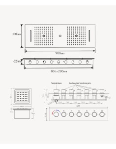 Ensemble douche thermostatique moderne Doré brossé - Ciel de pluie LED 900x300 mm, 3 jets de corps 2