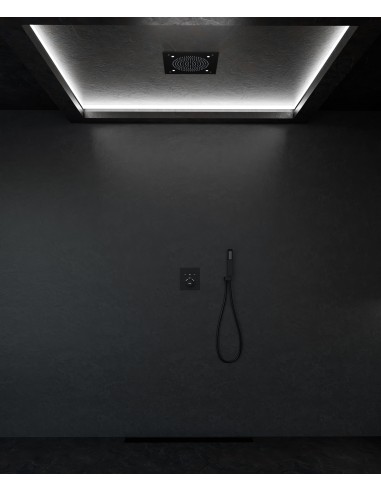 Pack douche thermostatique avec pommeau pluie LED encastré plafond Noir - Sirius